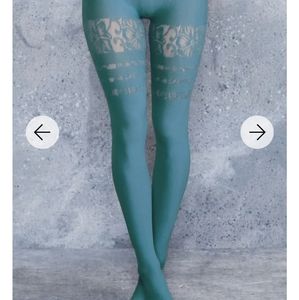 BLACKMILK SPORTY STRIPES FLORAL TEAL HOSIERY - LIMITED OSFA